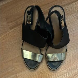 EUC Calvin Klein Black and Gold Women's Sandals Wedge Heel